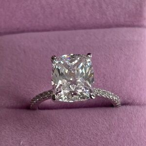 14K Gold Moissanite Engagement Rings, 4CT Elongated Cushion Cut Moissanite Rings